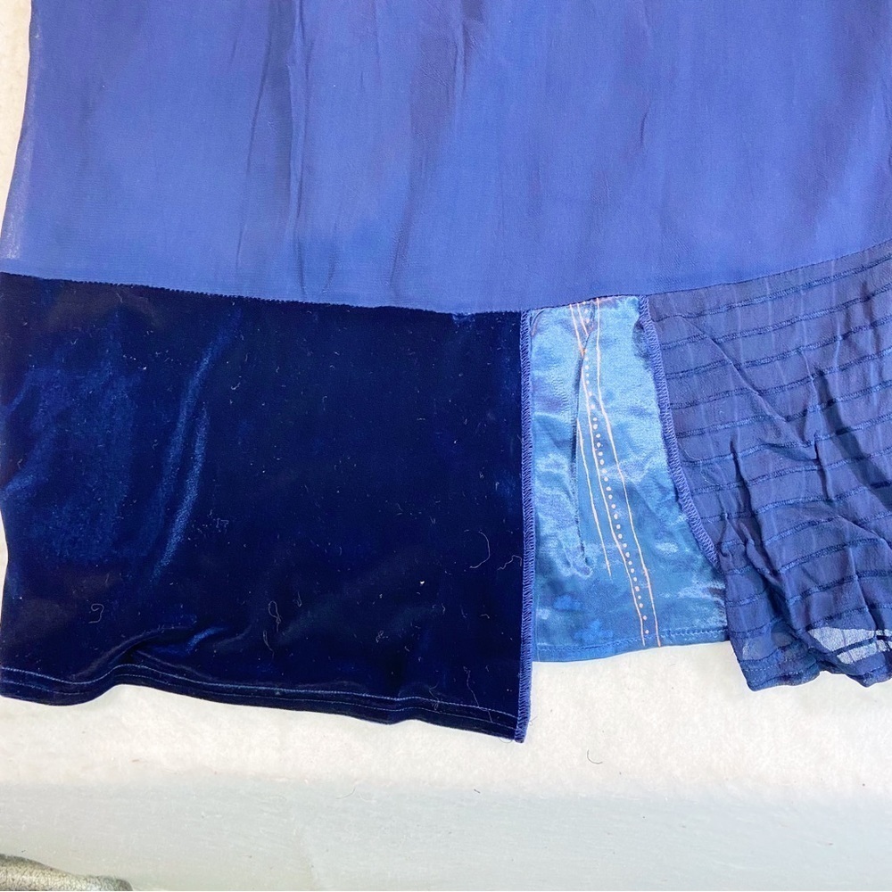 Kd Spring Vintage Rayon Blue Patchwork Velvet Hem… - image 4